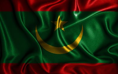 Bandeira mauritana, 4k, bandeiras onduladas de seda, pa&#237;ses africanos, s&#237;mbolos nacionais, bandeira da Maurit&#226;nia, bandeiras de tecido, arte 3D, Mauri&#226;nia, &#193;frica, Mauri&#226;nia bandeira 3D