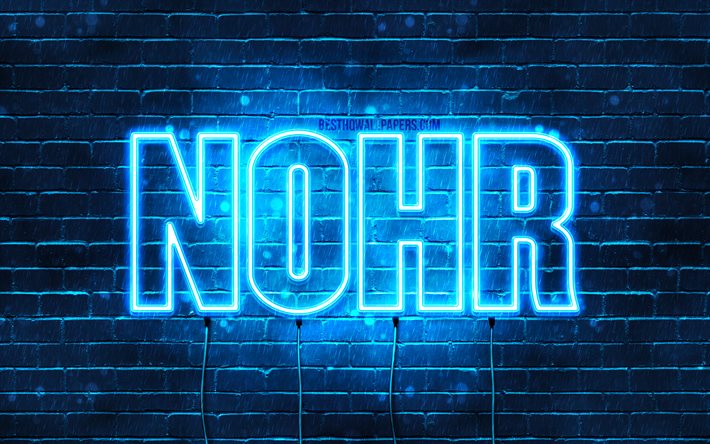 Nohr, 4k, 名前の壁紙, Nohr名, 青いネオンライト, 誕生日おめでとう, 人気のあるデンマークの男性の名前, Nohrの名前の写真