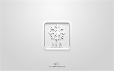 Icona 3d freddo, sfondo bianco, simboli 3d, freddo, icone di avvertenza, icone 3d, segno freddo, icone 3d di avvertenza, segnali di avvertimento bianchi