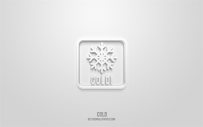 Icona 3d freddo, sfondo bianco, simboli 3d, freddo, icone di avvertenza, icone 3d, segno freddo, icone 3d di avvertenza, segnali di avvertimento bianchi
