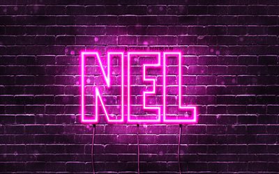 Nel, 4k, wallpapers with names, female names, Nel name, purple neon lights, Happy Birthday Nel, popular polish female names, picture with Nel name