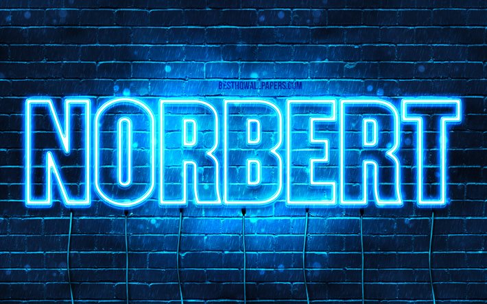 Norbert, 4k, wallpapers with names, Norbert name, blue neon lights, Happy Birthday Norbert, popular polish male names, picture with Norbert name