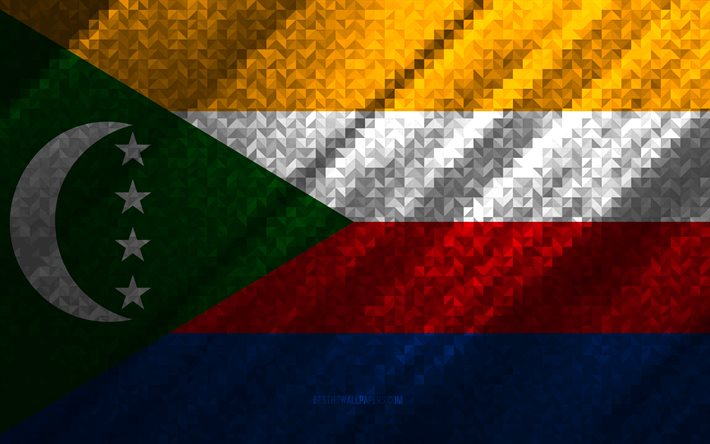 Komorernas flagga, m&#229;ngf&#228;rgad abstraktion, Komorernas mosaikflagga, Komorerna, mosaikkonst