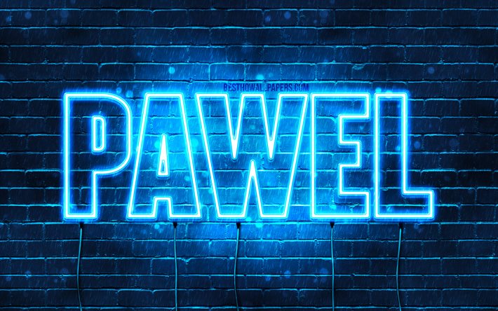 Pawel, 4k, sfondi con nomi, nome Pawel, luci al neon blu, Happy Birthday Pawel, nomi maschili polacchi popolari, immagine con nome Pawel
