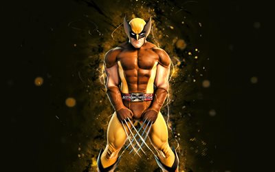 Wolverine, 4k, yellow neon lights, superheroes, Logan, Marvel Comics, James Howlett, Wolverine 4K
