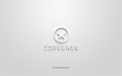 Converse-logo, valkoinen tausta, Converse 3d -logo, 3D-taide, Converse, tuotemerkkien logo, valkoinen 3d Converse -logo