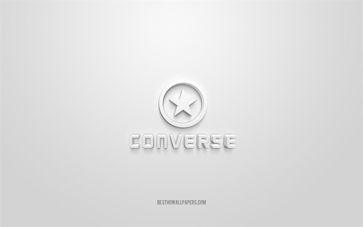 Converse-logo, valkoinen tausta, Converse 3d -logo, 3D-taide, Converse, tuotemerkkien logo, valkoinen 3d Converse -logo
