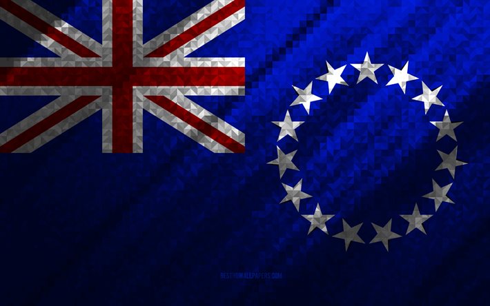 Bandeira das Ilhas Cook, abstra&#231;&#227;o multicolorida, bandeira de mosaico das Ilhas Cook, Ilhas Cook, arte de mosaico, bandeira das Ilhas Cook