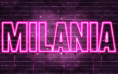 Milania, 4k, wallpapers with names, female names, Milania name, purple neon lights, Milania Birthday, Happy Birthday Milania, popular italian female names, picture with Milania name