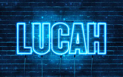 Lucah, 4k, isimleri ile duvar kağıtları, Lucah adı, mavi neon ışıkları, Lucah Doğum G&#252;n&#252;, Mutlu Yıllar Lucah, pop&#252;ler İtalyan erkek isimleri, Lucah adlı resim