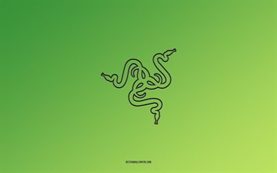 レイザーパープルロゴ, 4k, 緑のグラデーションの背景, Razer カーボンロゴ, 緑の背景, Razerのロゴ, Razerエンブレム