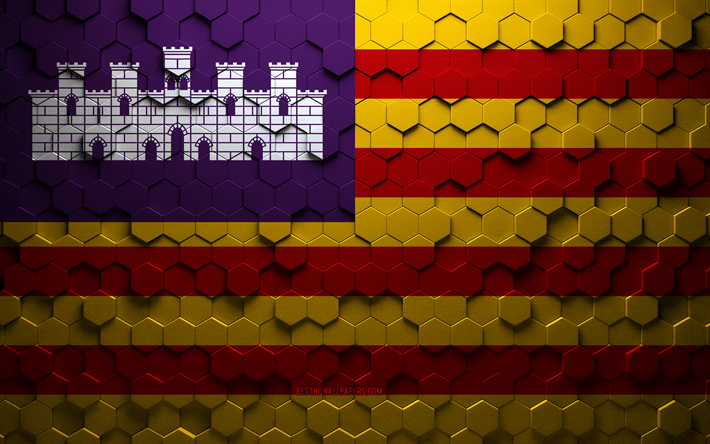 Baleaarien lippu, hunajakennotaidetta, Baleaarien kuusikulmiolippu, Baleaarien saaret, 3D-kuusikulmiotaide