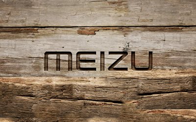 Logo en bois Meizu, 4K, fonds en bois, marques, logo Meizu, cr&#233;atif, sculpture sur bois, Meizu