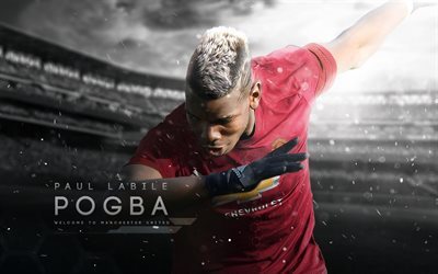 Paul Pogba, jalkapalloilijat, MU, keskikenttäpelaaja, Manchester United, jalkapallo tähteä, Premier League