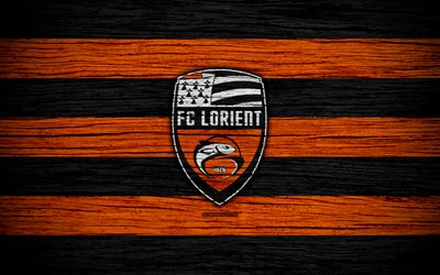 Lorient FC, 4k, Ligue 2, football, wooden texture, France, Lorient, soccer, football club, Liga 2, FC Lorient