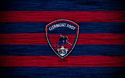 clermont foot-fc, 4k, ligue 2, fu&#223;ball -, holz-textur, frankreich, clermont foot, soccer, football, club, liga 2, der fc clermont foot