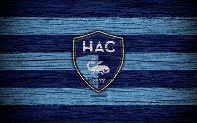 Havre FC, 4k, Ligue 2, football, wooden texture, France, Le Havre AC, soccer, football club, Liga 2, FC Havre