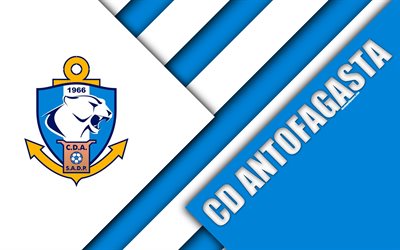 Club de Deportes Antofagasta, 4k, Chilean football club, material design, white blue, abstraction, logo, emblem, Antofagasta, Chile, Chilean Pri, mera Division football, CD Antofagasta