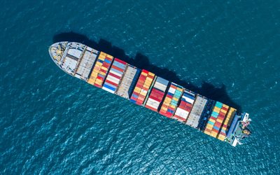 container ship, large ship, top view, cargo delivery, ocean, transport ships