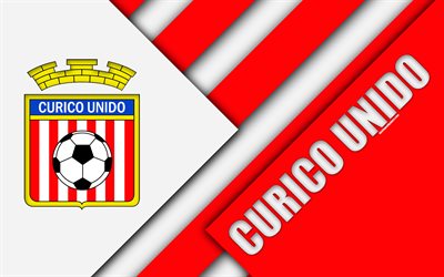 Curico Unido, 4k, Chilean football club, material design, red white abstraction, logo, emblem, Curico, Chile, Chilean Primera Division, football