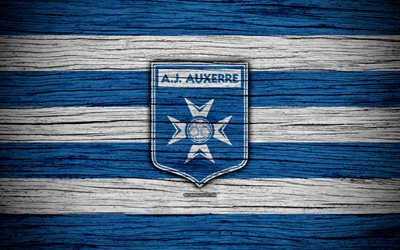 Auxerre FC, 4k, Ligue 2, futebol, textura de madeira, Fran&#231;a, O Auxerre, clube de futebol, Liga 2, FC Auxerre