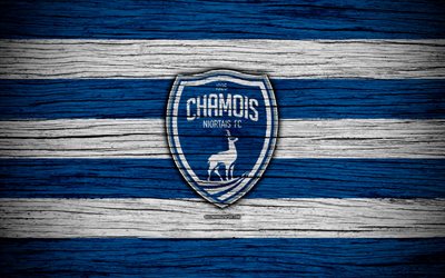 Chamois Niortais FC, 4k, Ligue 2, football, wooden texture, France, Chamois Niortais, soccer, football club, Liga 2, FC Chamois Niortais