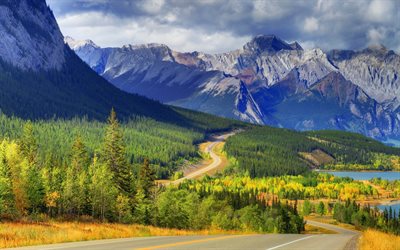 Canada, road, Banff, mountains, summer, Alberta, Banff National Park