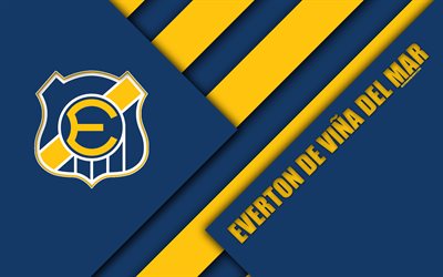 Everton Vina del Mar, 4k, Chilen football club, materiaali suunnittelu, sininen keltainen abstraktio, logo, tunnus, Vina del Mar, Chile, Chilen Primera Division, jalkapallo, Everton FC