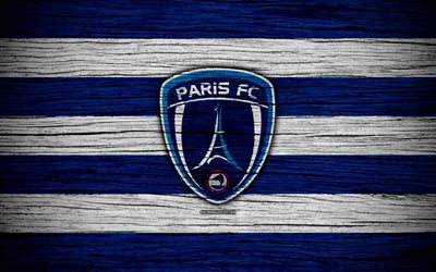 Paris FC, 4k, Ligue 2, di calcio, di legno, texture, Francia, Parigi, calcio, squadra di calcio, Liga 2, FC Parigi