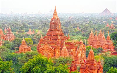 Bagan, 4k, los templos, la antigua ciudad de Birmania, Myanmar