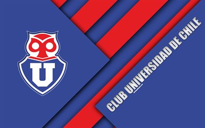 Club Universidad de Chile, 4k, Şili Futbol Kul&#252;b&#252;, Materyal Tasarımı, Mavi Kırmızı soyutlama, logo, amblem, Santiago, Şili, Lig, futbol