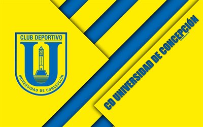 Club Deportivo Universidad de Concepcion, 4k, Chilean football club, material design, blue yellow abstraction, logo, emblem, Concepcion, Chile, Chilean Primera Division, football, Universidad de Concepcion FC