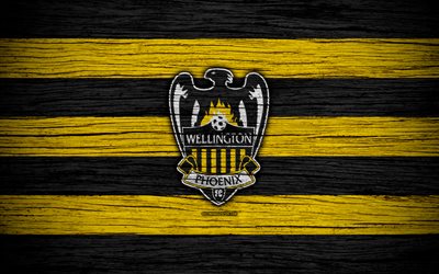 Wellington Phoenix FC, 4k, calcio, Campionato di serie A, squadra di calcio, Australia, Wellington Phoenix, logo, di legno, texture, FC Wellington Phoenix