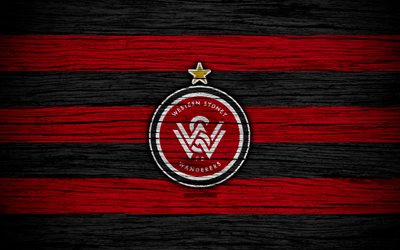 Western Sydney Wanderers FC, 4k, calcio, Campionato di serie A, squadra di calcio, Australia, Western Sydney Wanderers, logo, WS Wanderers, di legno, texture, FC Western Sydney Wanderers