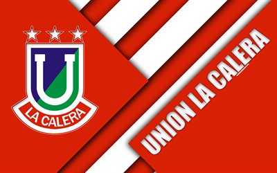 Union La Calera, Club Deportivo, 4k, Chilen football club, materiaali suunnittelu, punainen valkoinen abstraktio, logo, tunnus, La Calera, Chile, Chilen Primera Division, jalkapallo