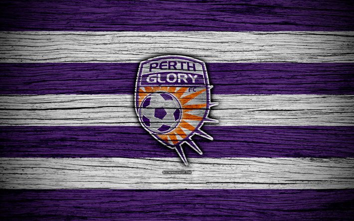 Perth Glory FC, 4k, soccer, A-League, football club, Australia, Perth Glory, logo, wooden texture, FC Perth Glory