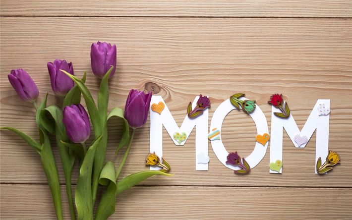 Yo amo a mi madre, D&#237;a de la madre, fiesta internacional, p&#250;rpura tulipanes, de la primavera