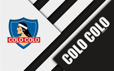 Colo Colo FC, 4k, Chilen football club, materiaali suunnittelu, punainen valkoinen abstraktio, logo, tunnus, Santiago, Chile, Chilen Primera Division, jalkapallo, Club Social y Deportivo Colo-Colo