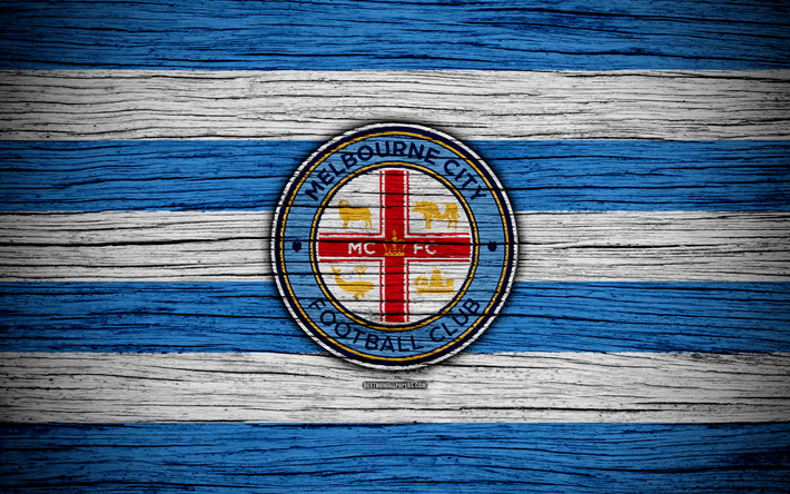 Melbourne City FC, 4k, soccer, A-League, football club, Australia, Melbourne City, logo, wooden texture, FC Melbourne City