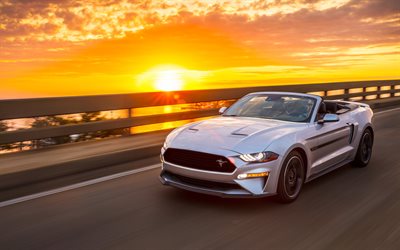 4k, ford mustang gt cabrio, sunset, 2019 autos, der stra&#223;e, der neue mustang, ford