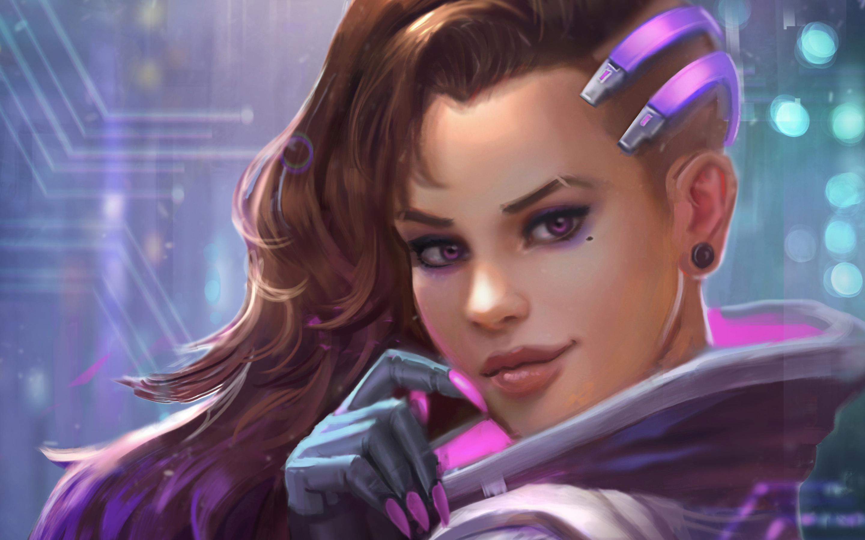 Download Wallpapers Sombra Portrait Cyber Warrior Art Overwatch For Desktop With Resolution 2880x1800 High Quality Hd Pictures Wallpapers