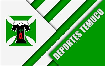 Club de Deportes Temuco, 4k, Şili Futbol Kul&#252;b&#252;, Materyal Tasarımı, beyaz, yeşil soyutlama, logo, amblem, Temuco, Şili, Lig, futbol, Temuco FC Spor