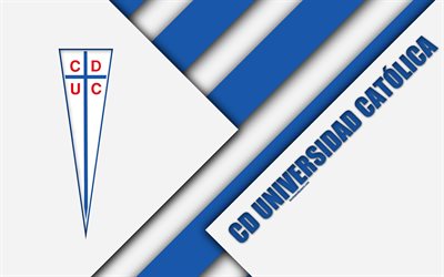 نادي ديبورتيفو يونيفرسيداد كاتوليكا, 4k, التشيلي لكرة القدم, تصميم المواد, أبيض أزرق التجريد, شعار, سانتياغو, شيلي, التشيلي Primera Division, كرة القدم, يونيفرسيداد كاتوليكا FC
