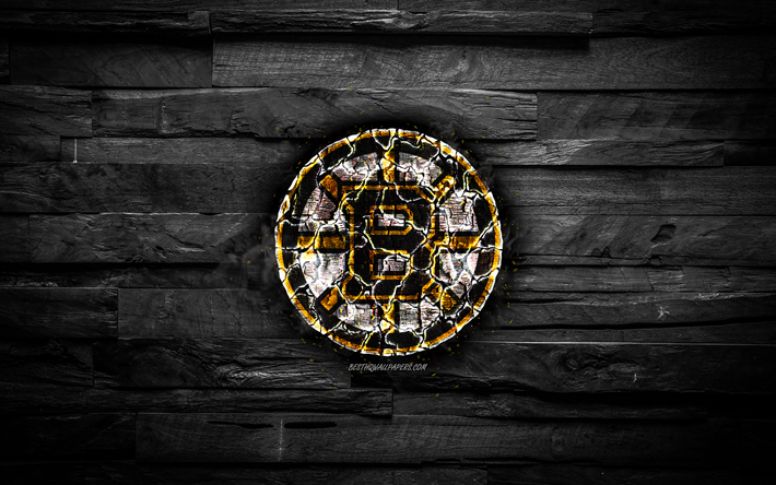 Boston Bruins, ardente logotipo, NHL, madeira preta de fundo, americana time de h&#243;quei, grunge, Confer&#234;ncia Leste, h&#243;quei, Boston Bruins logotipo, fogo textura, EUA
