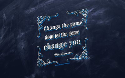 El cambio en el juego no deje que el cambio de juego, pizarra, Macklemore Comillas, fondo azul, cotizaciones de motivaci&#243;n, inspiraci&#243;n, Macklemore