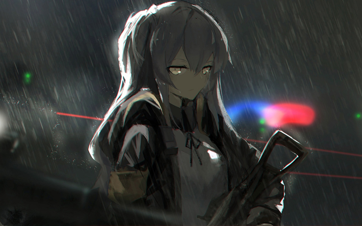 UMP45, darkness, artwork, SRPG, rain, manga, Girls Frontline