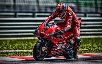 4k, Danilo Petrucci, chemin de c&#226;bles, MotoGP, 2019 motos, Ducati Desmosedici GP19, Petrucci sur la piste, v&#233;los de course, de la Mission Crible de l&#39;&#201;quipe Ducati en MotoGP 2019, Ducati, HDR