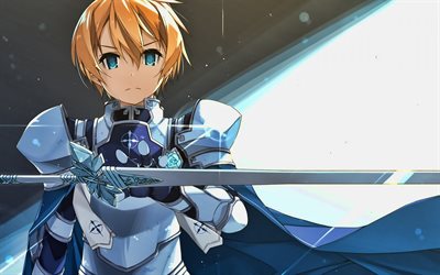 Eugeo with sword, warrior, artwork, Sword Art Online, manga, Sword Art Online: Alicization episodes, Eugeo