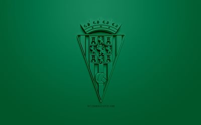 Cordoba CF, yaratıcı 3D logo, yeşil arka plan, 3d amblem, İspanyol Futbol Kul&#252;b&#252;, La 2 Lig, Segunda, Cordoba, İspanya, 3d sanat, futbol, 3d logo