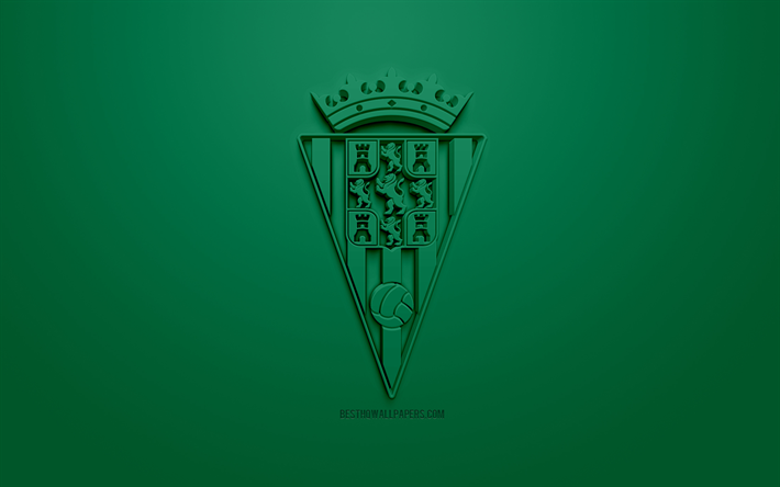 Cordoba CF, creative 3D logo, green background, 3d emblem, Spanish football club, La Liga 2, Segunda, Cordoba, Spain, 3d art, football, 3d logo